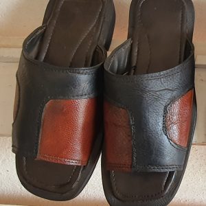 Men Brown-Black Leather Comfort Sandals